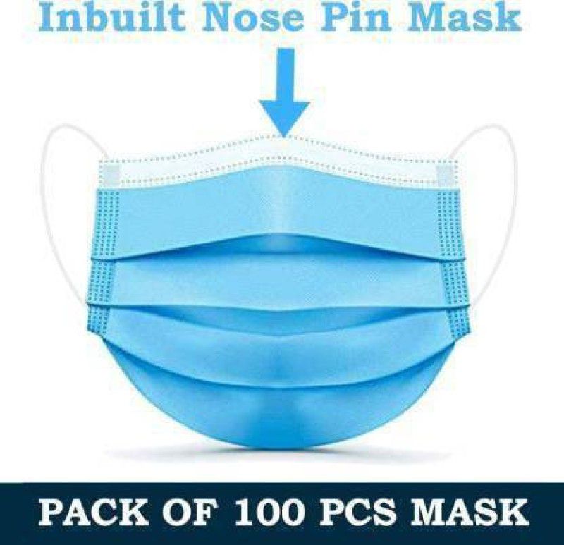 Fineplus Mask 3 layer Non-woven fabric CE, ISO and WHO-GMP certified (BFE) 98.5%, particle filtration efficiency (PEE) 94% Surgical Mask  (Blue, Free Size, Pack of 100, 3 Ply)