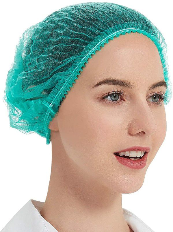 SKY VOGUE GREEN 50 PCS Disposable Nonwoven Bouffant Caps I Shower cap I Hair Net Cape I Surgical Head Cap  (Disposable)