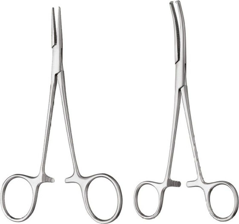 Bos Medicare Surgical mosquito forcep 5 Inch Straight & curved Stainless Steel ( Set of 2 ) Curved And Angled Dissecting Scissors  (Blunt/Blunt Blades)