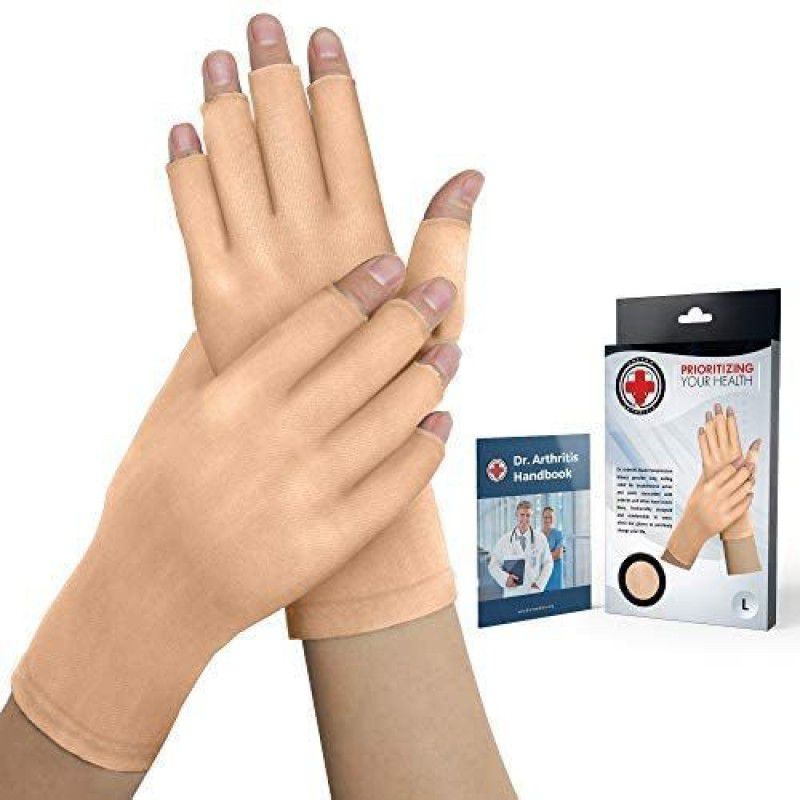 Dr. Arthritis Doctor Developed Skin color 3/4 Gloves + Doctor Written Handbook, (Black) Finger Support  (Black, Pink, Orange)