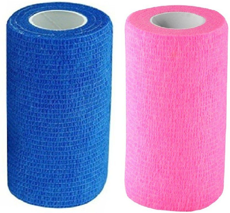 A-TAPE Self Adhesive Bandage Cohesive Blue & Pink (10 cm X 4.5 meters, Pack of 2) Elastic Crepe Bandage