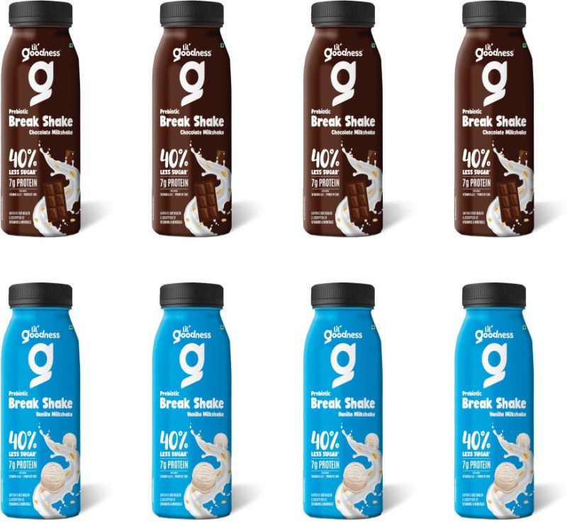 LiL Goodness Prebiotic Break Shake(200G) - Pack of 8| Chocolate Milkshake, Vanilla Milkshake Drink  (200 ml, Pack of 8)
