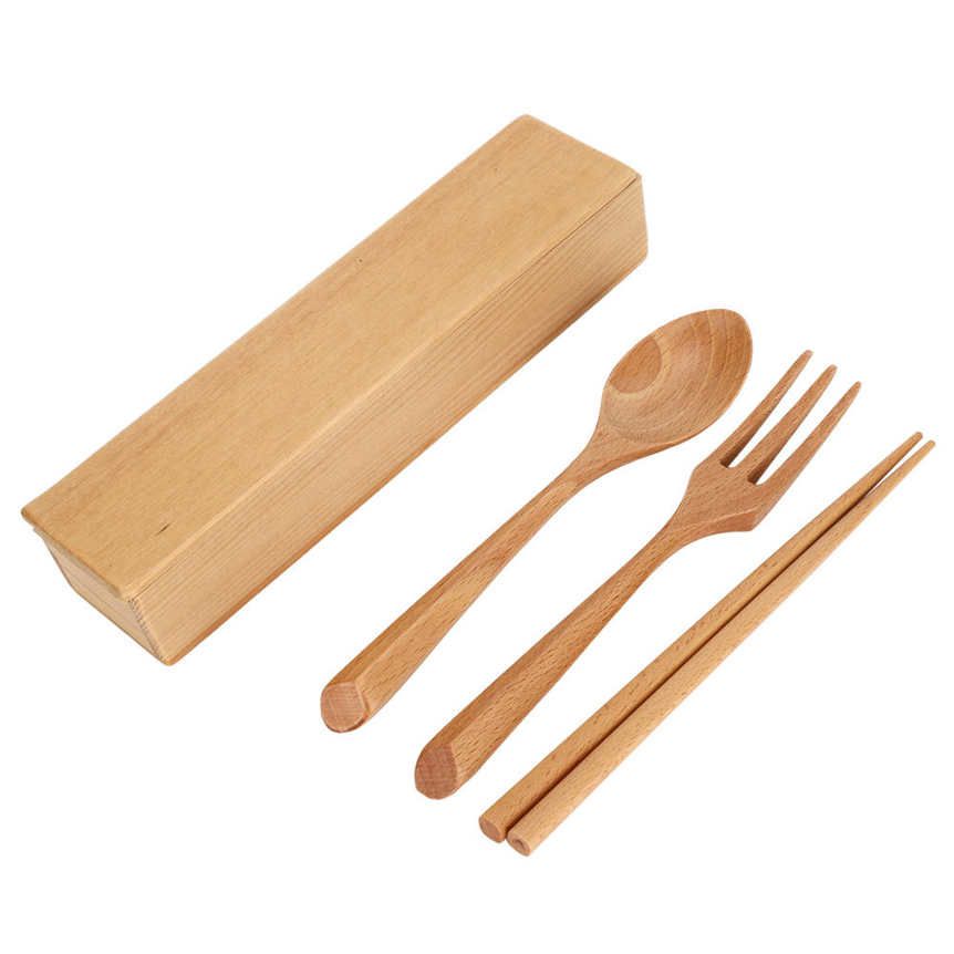 Portable Dinnerware Set Reusable Tableware Wooden Spoon Chopsticks Fork For Tra.