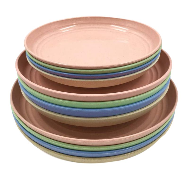 12 Pack Wheat Straw Plates Set,Dinner Dishes, Dinner Plate, for Salad,Pasta, Steak,Fruit(6.8inch,7.8inch, 8.8inch)