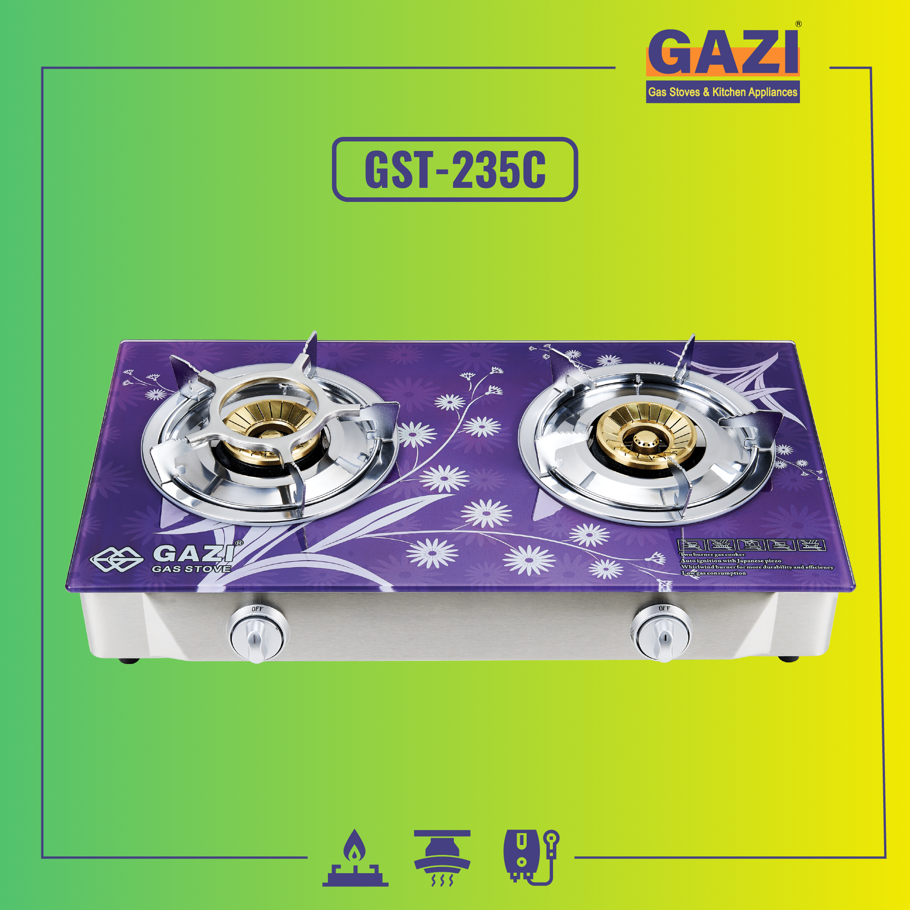 Gazi Gas Stove Double Glass Burner GST-235C LPG