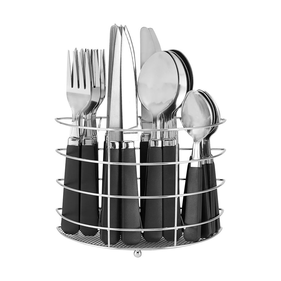 Black 30 Piece Cutlery Set with Caddy