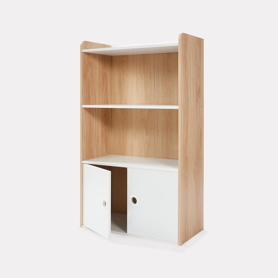 Oak Look & White Shelf with Cupboard