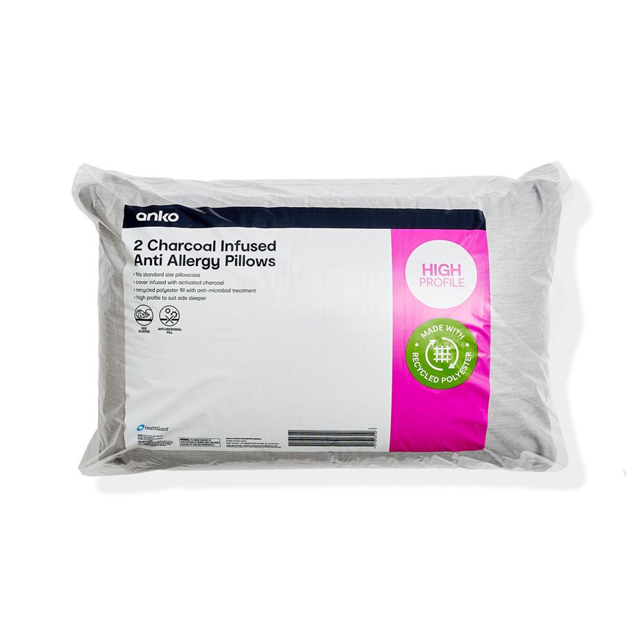 2 Pack Charcoal Infused Anti Allergy Pillows