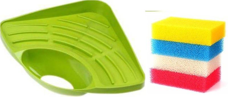 NOHUNT Sponge Scrubber Multi Purpose Cleaning Sponges Scoured & Plastic Kitchen,Bathroom Corner Rack Combo Sink Sponge Holder  (Plastic)