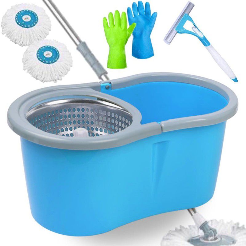V-MOP Premium Quality Bucket Spin Mop - Dry & Wet Magic Cleaning Floor Mop (( 6 Months Warranty on Rod ))-A31 Mop Set, Mop, Cleaning Wipe, Bucket, Dustbin, Mop Refill, Broom, Kitchen Wiper, Dustpan