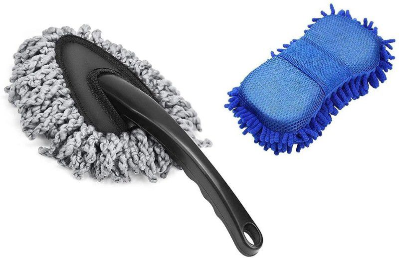NOHUNT Microfiber Car Cleaning Duster Brush for Car, Home, Kitchen & Computer Cleaning with Multipurpose Microfiber Wash & Dry Cleaning Sponge, 1 Piece Wet and Dry Duster  (Pack of 2)