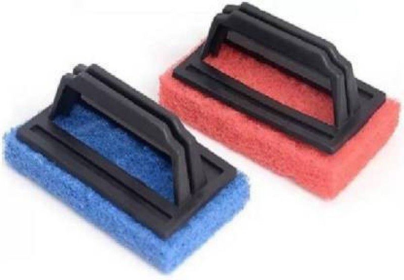 JKB TRADERS Tile Cleaning / Floor Cleaning Brush with Sponge Scrub Pad & Handle for Home Scrub Pad  (Medium, Pack of 2)