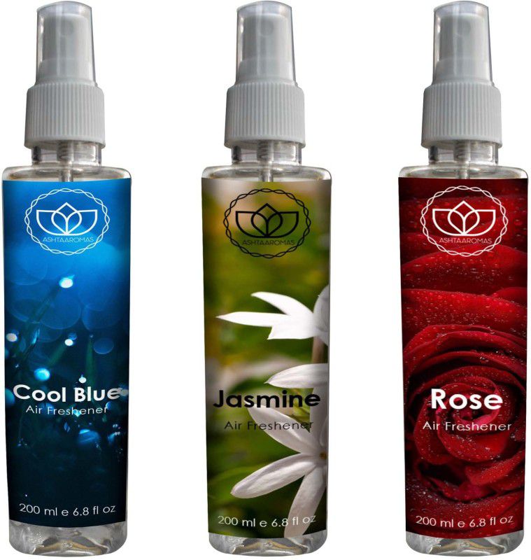 ASHTAAROMAS COOL BLUE, JASMINE, ROSE Spray  (3 x 200 ml)