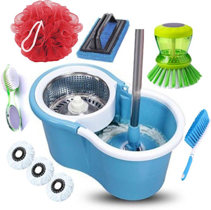 SHIVONIC ® Magic Combo Of Household Cleaning Steel Magic Mop Set Mop, Mop Set, Bucket, Cleaning Wipe