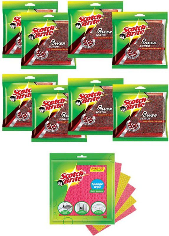 SCOTCH BRITE Combo of (Sponge Wipe Pack of 5 + Power Scrub Pack of 8 Pc) Scrub Pad, Sponge Wipe  (Large, Pack of 13)
