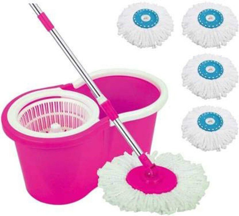RASUSAM Easy Clean 360 Degree Plastic Bucket Spin Mop with 4 refill Mop Set