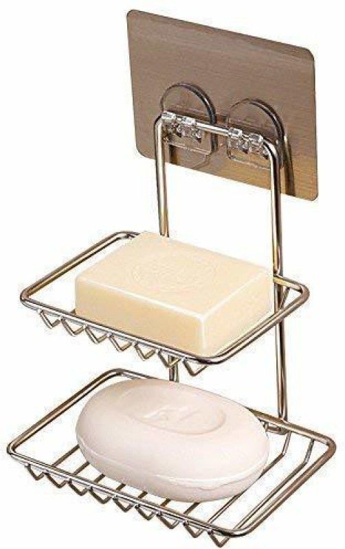 MBK IMPEX Self Adhesive Magic Sticker 2 Tier Soap Holder for Bathroom/Soap Stand/Soap Dish/Bathroom Accessories (Silver)  (Silver)