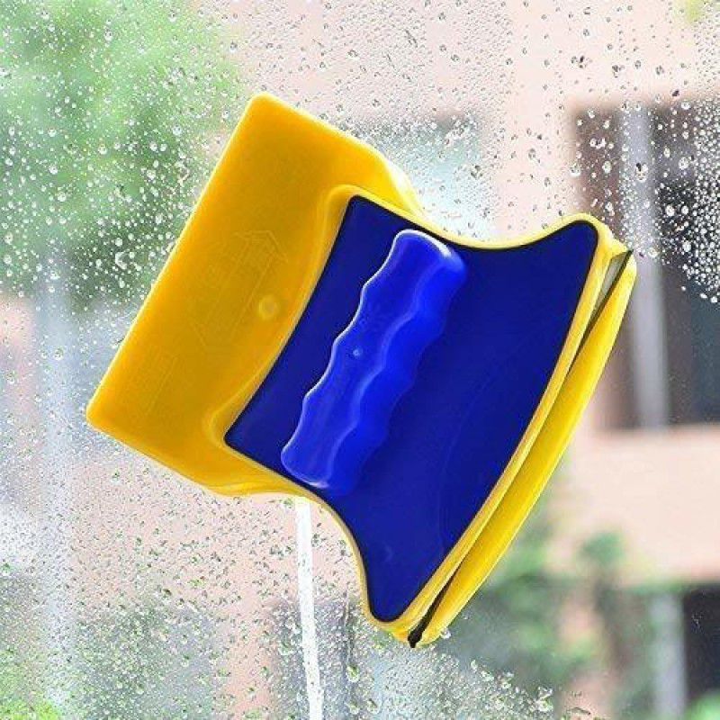 NH WORLD Magnetic Window Cleaner Double-Side Glazed Two Sided Glass Cleaner Wiper with 2 Extra Cleaning Cotton Cleaner Squeegee Washing Equipment Household Cleaner Mop Set  (Blue, Yellow)