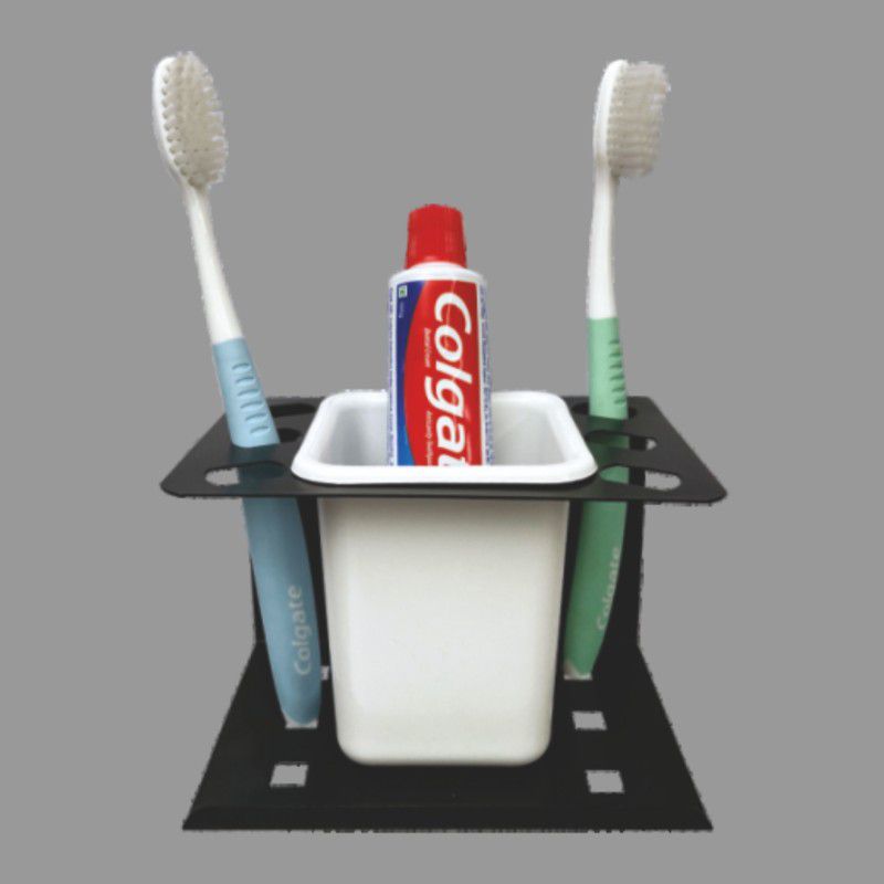 Sarvatr Matt Black Metal + ABS Material Tumbler Holder /Tooth Brush Holder Acrylic Toothbrush Holder  (Wall Mount)