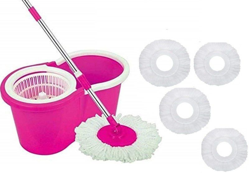 TOZO SHINE 360 Degree Easy Magic Cleaning Mop Floor Cleaner with Bucket, 5 Refill|Pink Mop Set, Bucket
