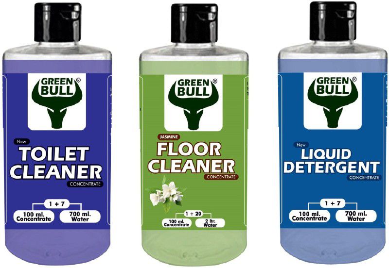 GREENBULL Pack Of 3Toilet Cleaner+Liquid Detergent+Floor Cleaner(JASMINE)300ml Concentrate  (300 ml)
