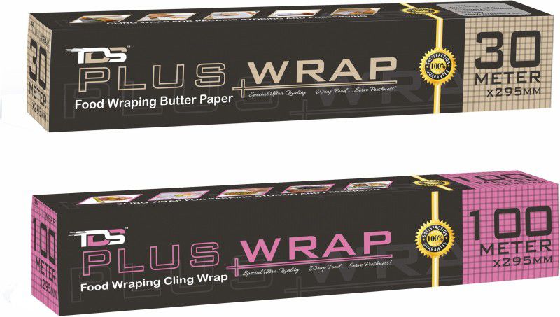 TDS 100 METER FOOD GRADE CLING FILM & 30 METER BUTTER PAPER PACK 2 FOR FOOD WRAPPING AND STORAGE Shrinkwrap  (Pack of 2, 130 m)