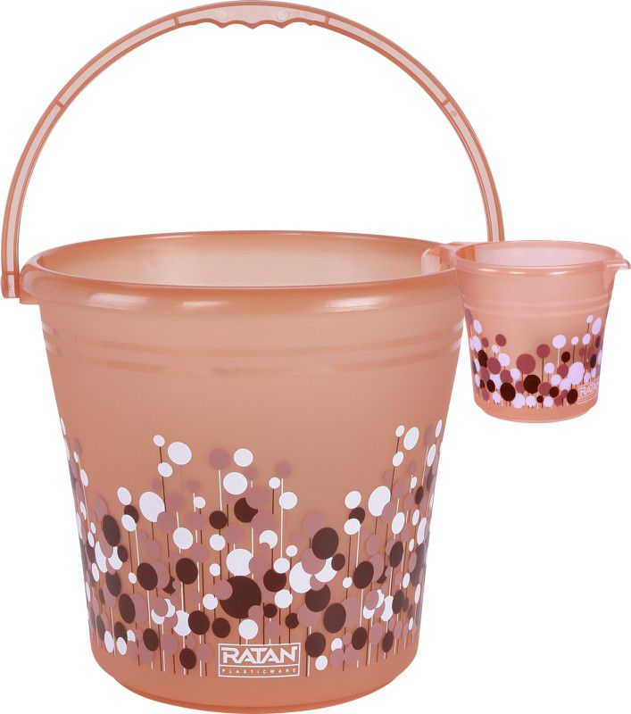 RATAN Frosty Bubble Print Brown Pack of 2 Bathroom Set (Bucket, Mug) 16 L Plastic Bucket  (Brown)