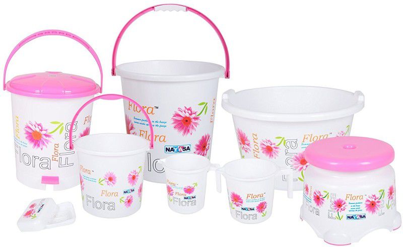 Flora Bathroom Set ( 8 Pcs Set ) 20 L Plastic Bucket  (Pink)