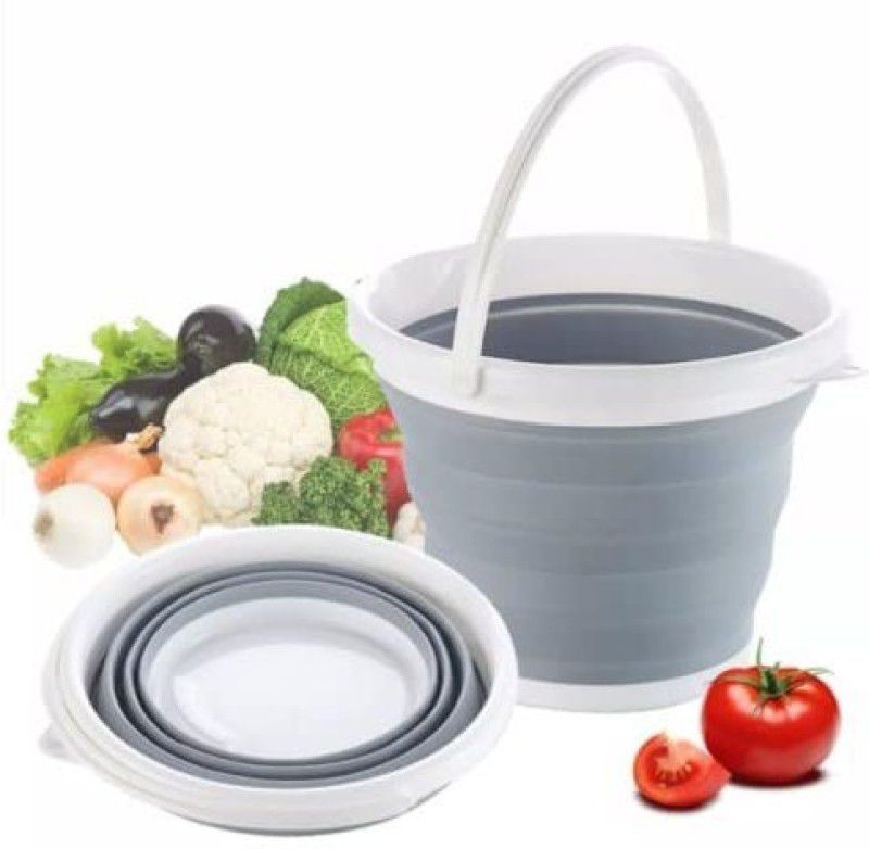 BALKRISHNA ENTERPRISE Bucket Foldable Silicone Bucket with Handle for Multiple Usage (10 Liter) 10 L Silicone, Plastic Bucket
