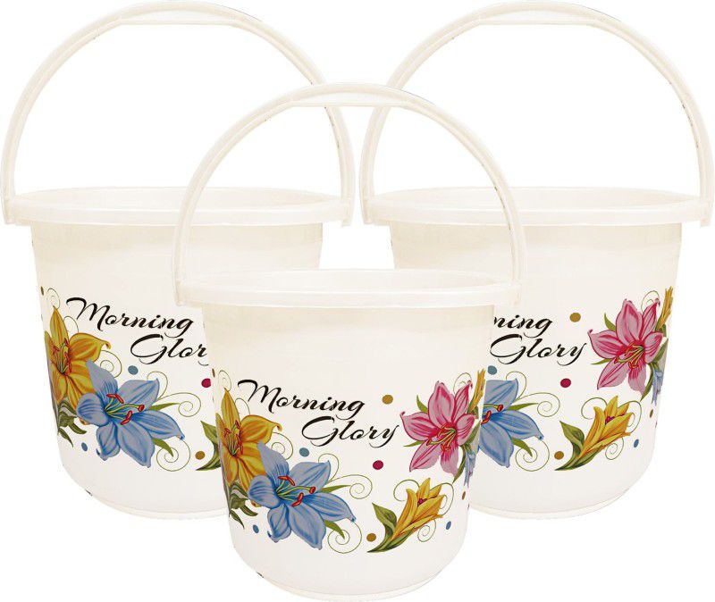 KUBER INDUSTRIES Floral Print 3 Pieces Unbreakable Strong Plastic Bathroom Bucket 16 Ltr (White) -CTKTC34845 16 L Plastic Bucket  (White)