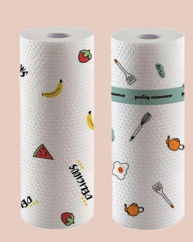 CRAZYGOL Reusable and Washable Kitchen Printed Tissue Roll Non-stick Oil Absorbing Paper Roll Kitchen Special Paper Towel Wipe Paper Dish Cloth Cleaning Cloth Pack of 2  (1 Ply, 50 Sheets)