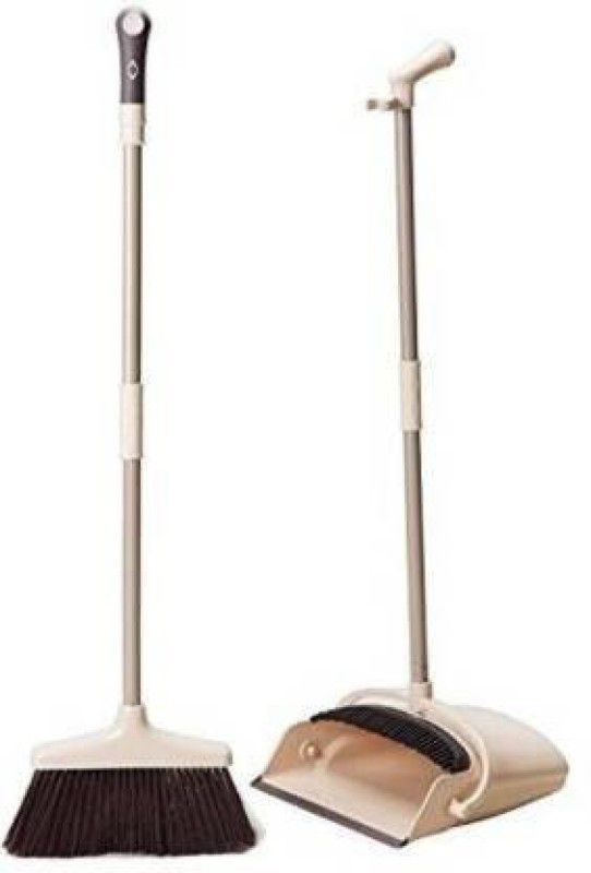 KitchExpo Long Handled Dust Pan- Stand up Design- Accommodates Any Broom/Hand Brush- Best Dustpans for Home/Lobby/Shop Plastic Dustpan  (Brown, White)