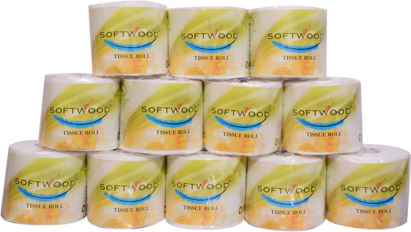 SOFTWOOD Pack of 12 - Big Size Toilet Tissue Roll - 2 PLY (300 pulls in each roll) Toilet Paper Roll  (2 Ply, 300 Sheets)