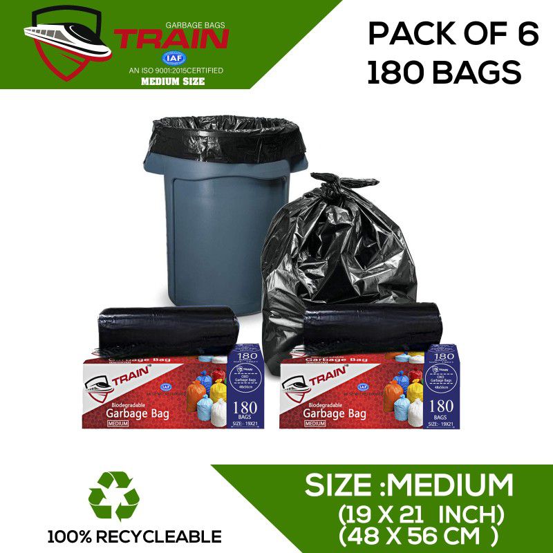 MJ Exim A_Train_19x21_6_pack Medium 20 L Garbage Bag  (180Bag )