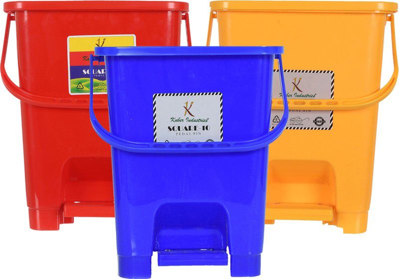Plastic Dustbin  (Multicolor, Pack of 3)