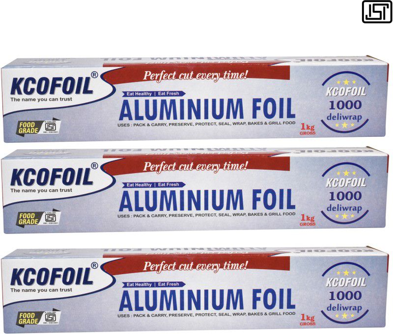 KCOFOIL Aluminium Foil 1Kg Gross1000 Deliwrap 18micronFood Wrapping(Pack of 3) Aluminium Foil  (Pack of 3, 64 m)
