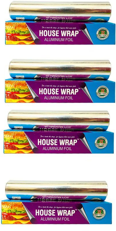 HOUSE WRAP Aluminium Foil Paper for Kitchen,Cooking,Baking,Food Parcel,Fresh Food 11Microns,72 Meter (Pack of 4) Aluminium Foil  (Pack of 4, 72 m)