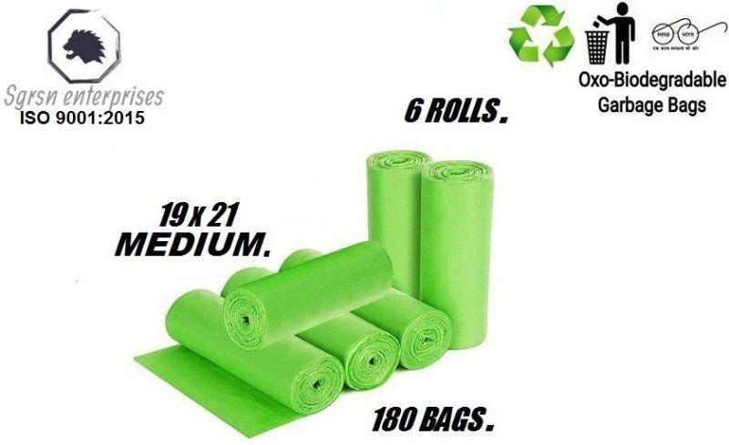 MJ Exim GREEN 19x21 pack of 6 ( 180 BAGS) Disposable Medium 13 L Garbage Bag  (180Bag )