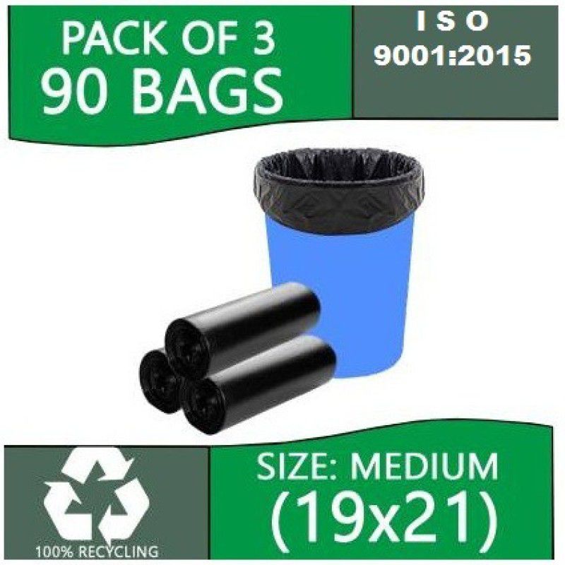 MJ Exim A_1234 ! $ # { black 3 PACK } 90 trAsh BAGS. Medium 13 L Garbage Bag  (90Bag )