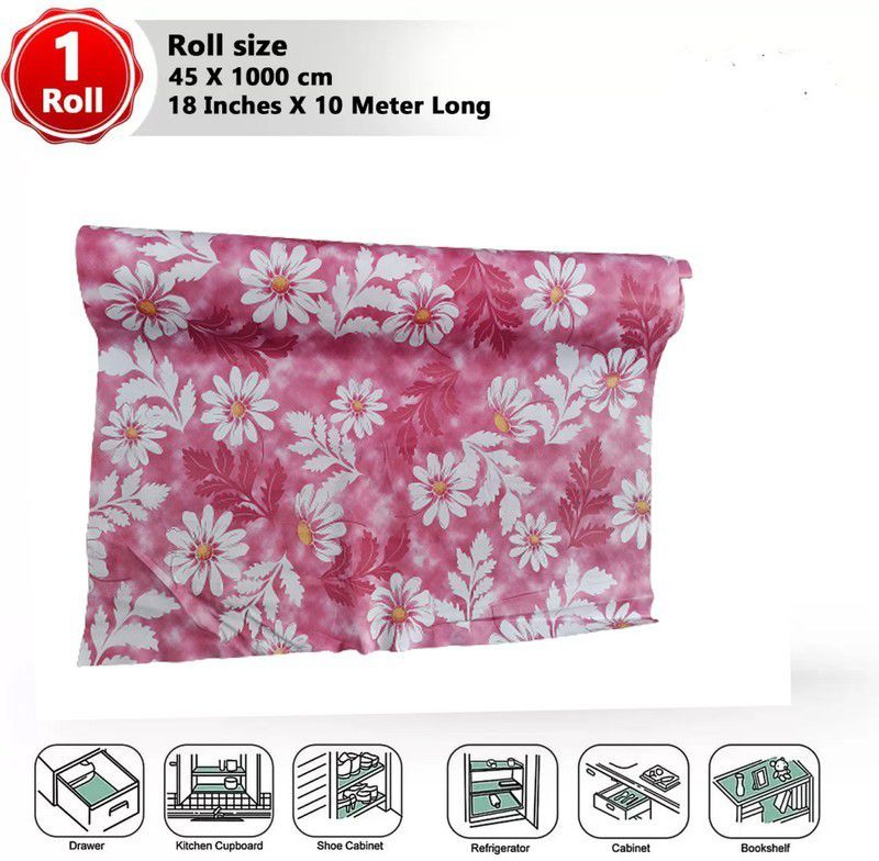 Home Ark 10 Mtr Long Roll/Mat for Kitchen, Shelves,Shelf.Antislip&waterproof(Pink Flower)  (1 Ply, 1 Sheets)