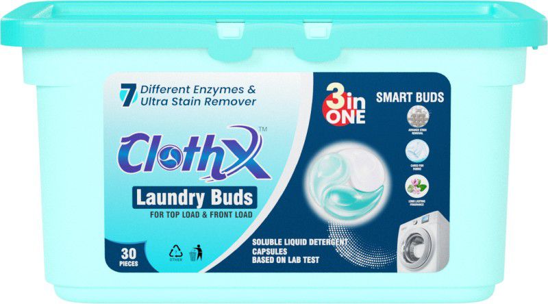 ClothX Laundry 30 Buds 3in1 bud for top & front load washing machine Regular Detergent Pod  (30 Pods)