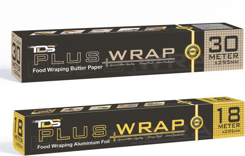 TDS PLUS WRAP 30 METER WRAPPING PAPER & 18 METER FOIL PAPER COMBO PACK 2 | PARCHMENT PAPER ROLL & FOIL PAPER FOR DAILY FOOD PACKAGING Aluminium Foil  (Pack of 2, 48 m)