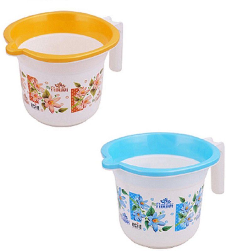 BIZOLO Plastic Bath Mug  (Orange, Blue 1.5)