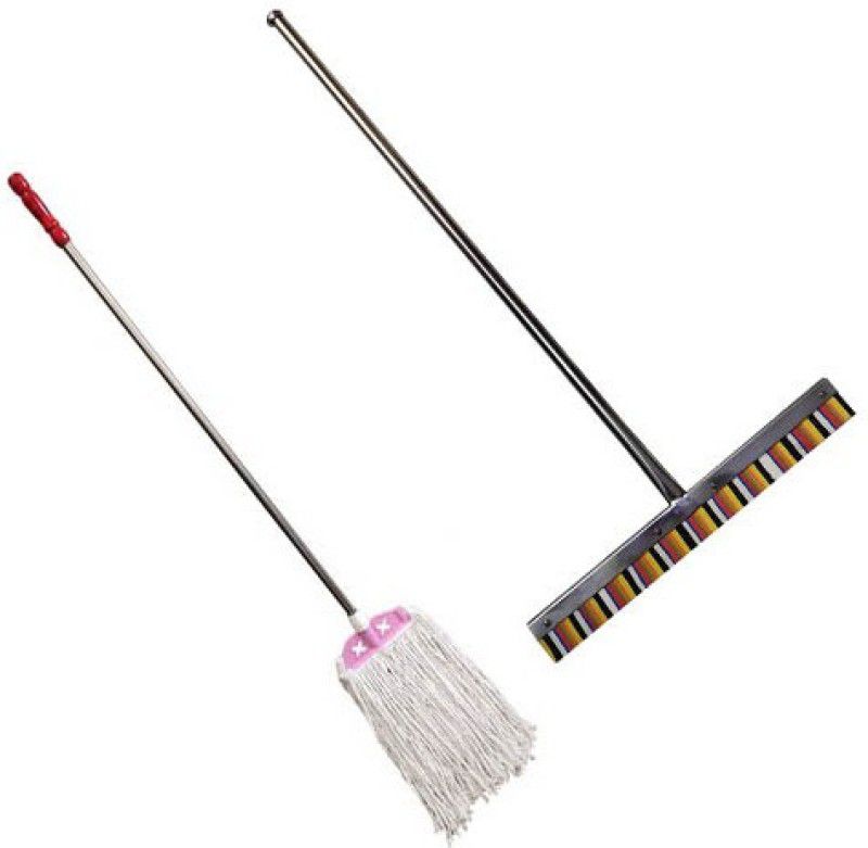 Kund Heavy stainless steel (48.inch Rod Length, 19.inch Blade Length Wiper) + (42.inch Rod Length Mop Cleaning 100% Cotton Mop), For Home,Office, Shop, Bathroom, Multipurpose Use Floor Wiper  (Multicolor)