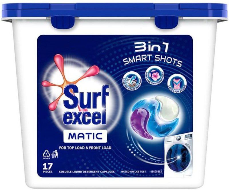 Surf excel 3 in 1 Smart Shots Unit Dose Liquid Detergent For Both Front Load & Top Load Washing Machines Regular Detergent Pod  (17 Pods)