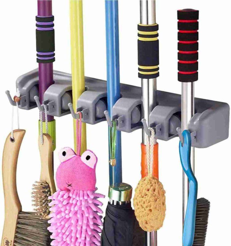 S M CREATION Grey Plastic Broom Holder  (5 Holders)