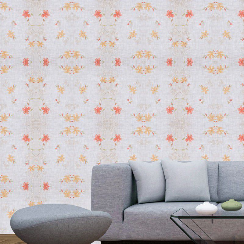 Om Rudra Fashion Floral & Botanical White, Beige Wallpaper  (300 cm x 40 cm)