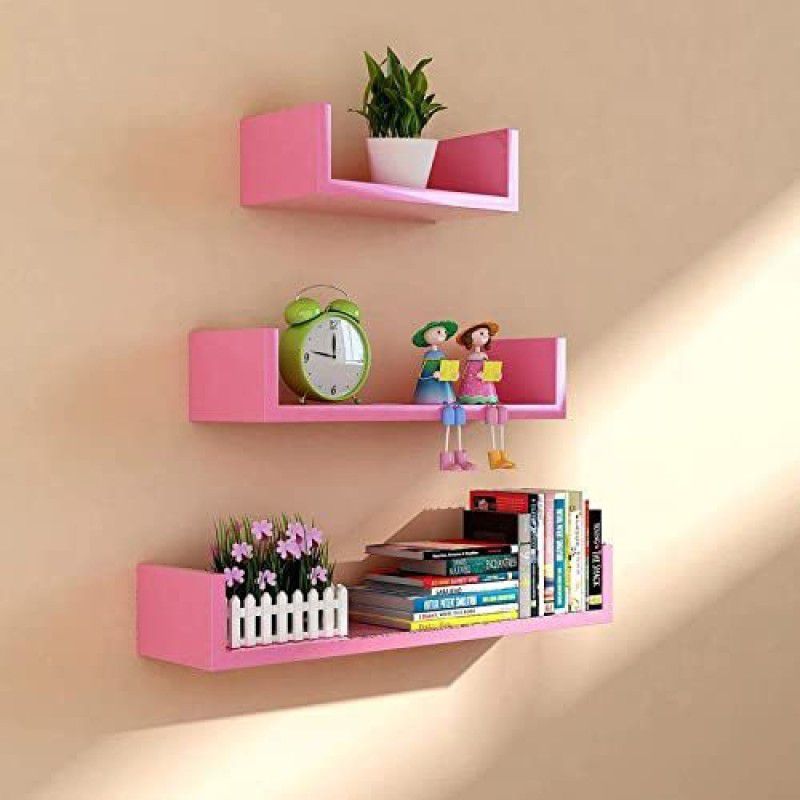 Wood Mega Mart MDF (Medium Density Fiber) Wall Shelf  (Number of Shelves - 3, Pink)