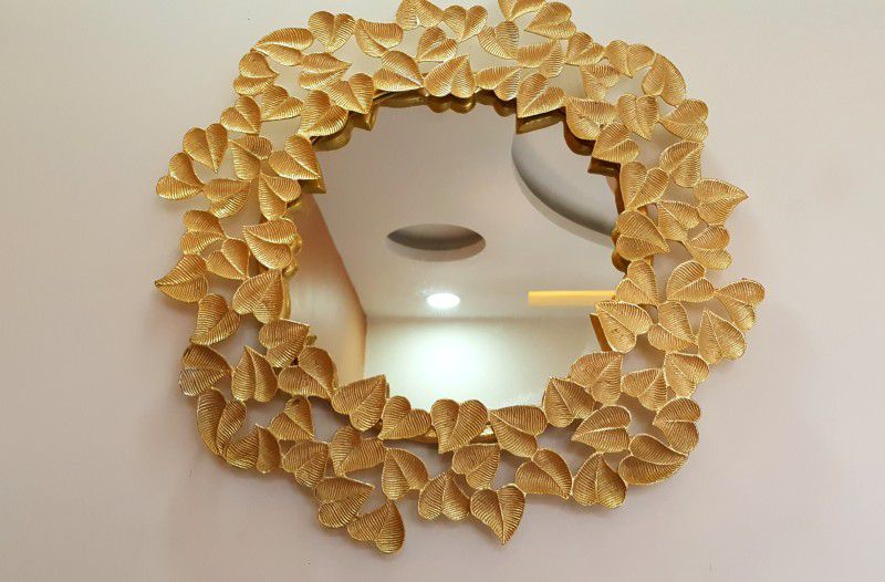 Craftarea CAM101 Decorative Mirror  (Floral Finish : electroplated gold)