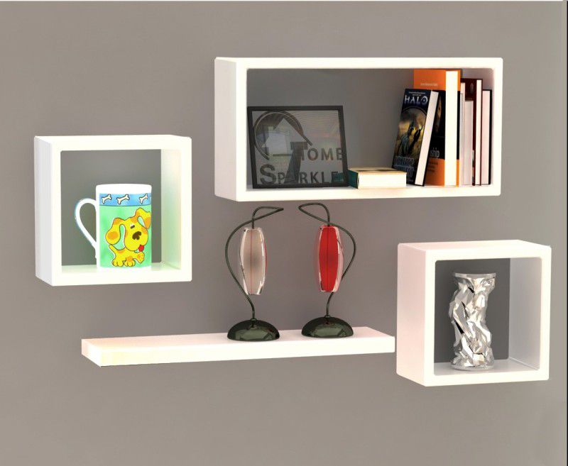 HOME SPARKLE Wooden Wall Shelf For Home Decor MDF (Medium Density Fiber) Wall Shelf  (Number of Shelves - 4, White)
